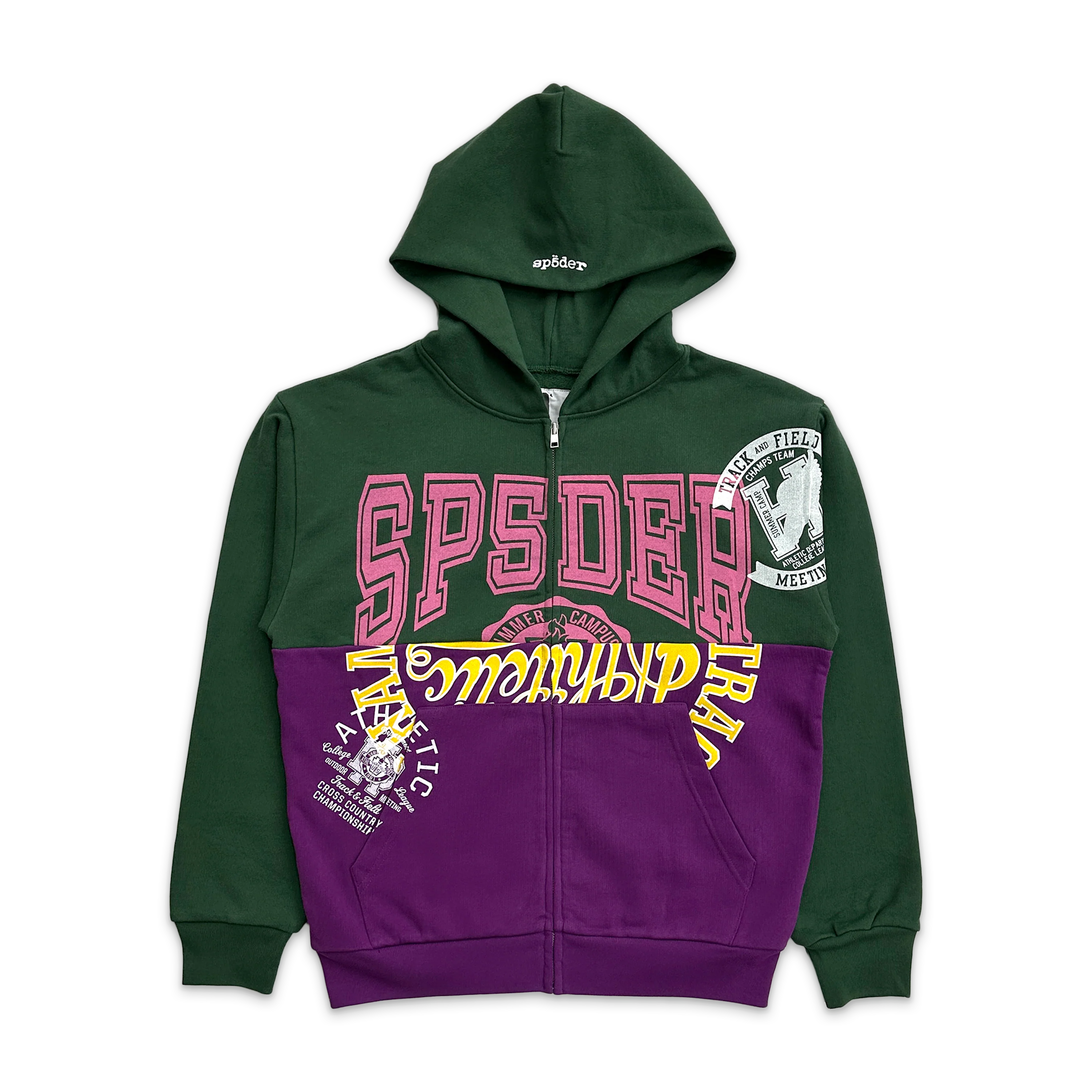 Track & Field Collage Zip Up Hoodie "Green"