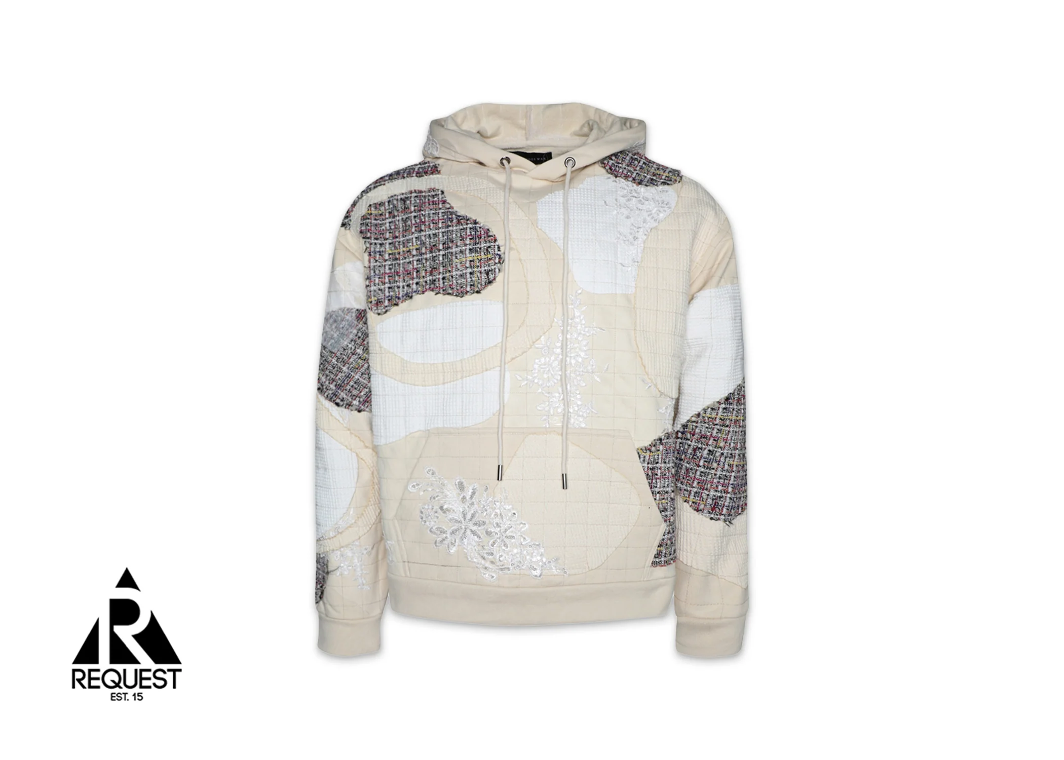 Tweed Patchwork Hooded Sweatshirt "Cream"