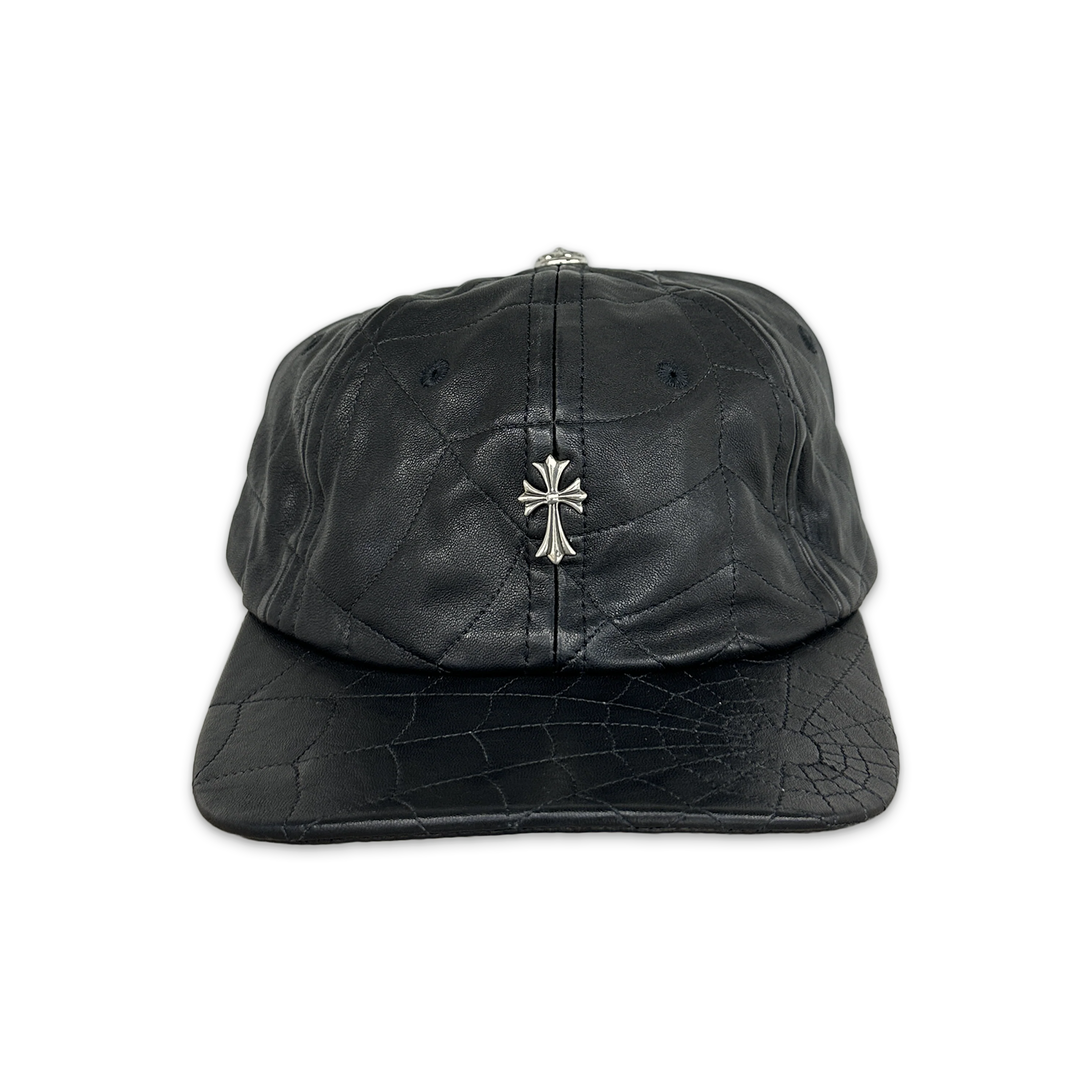 Web Stitched Lambskin Leather  Hat "Black"