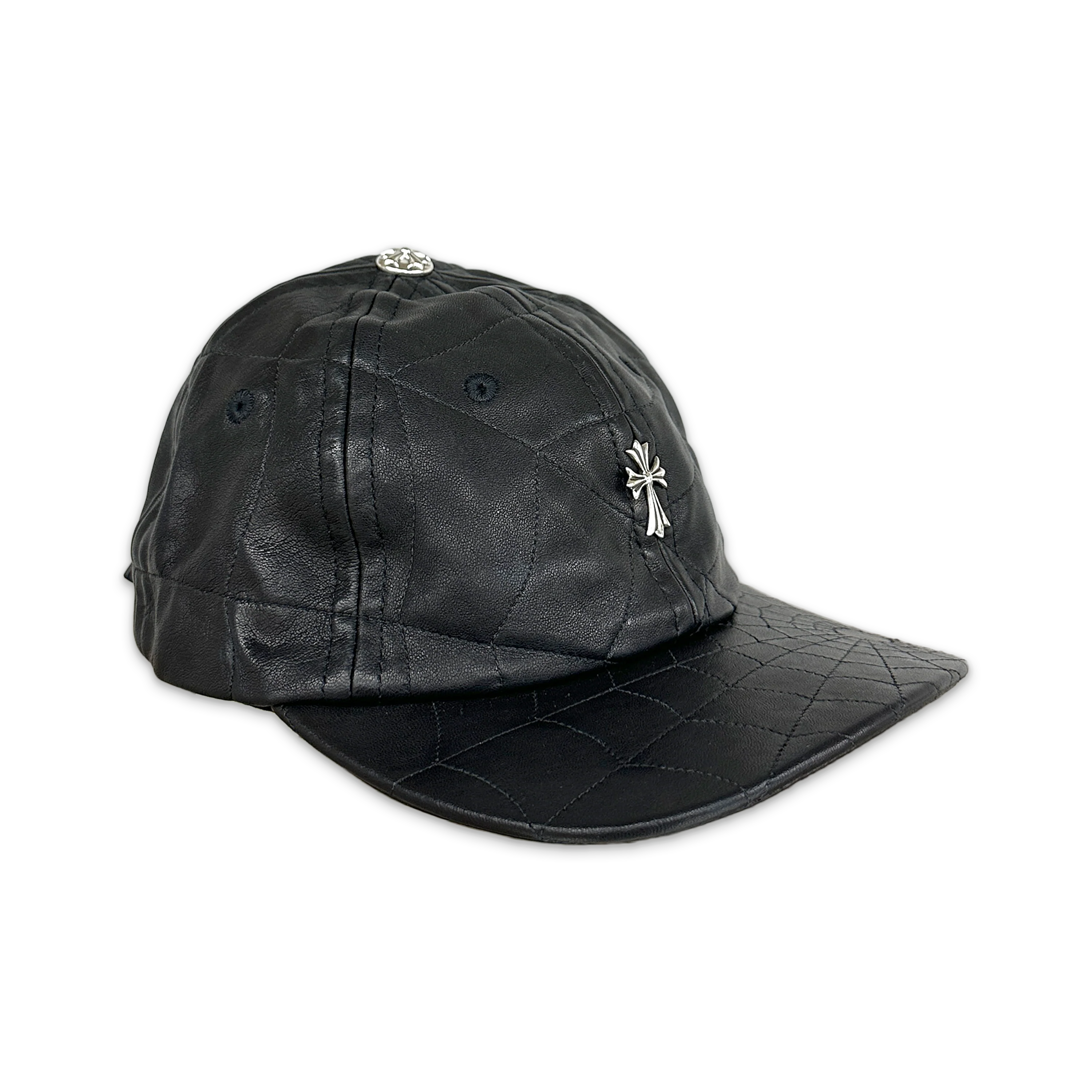 Web Stitched Lambskin Leather  Hat "Black" - Image 3