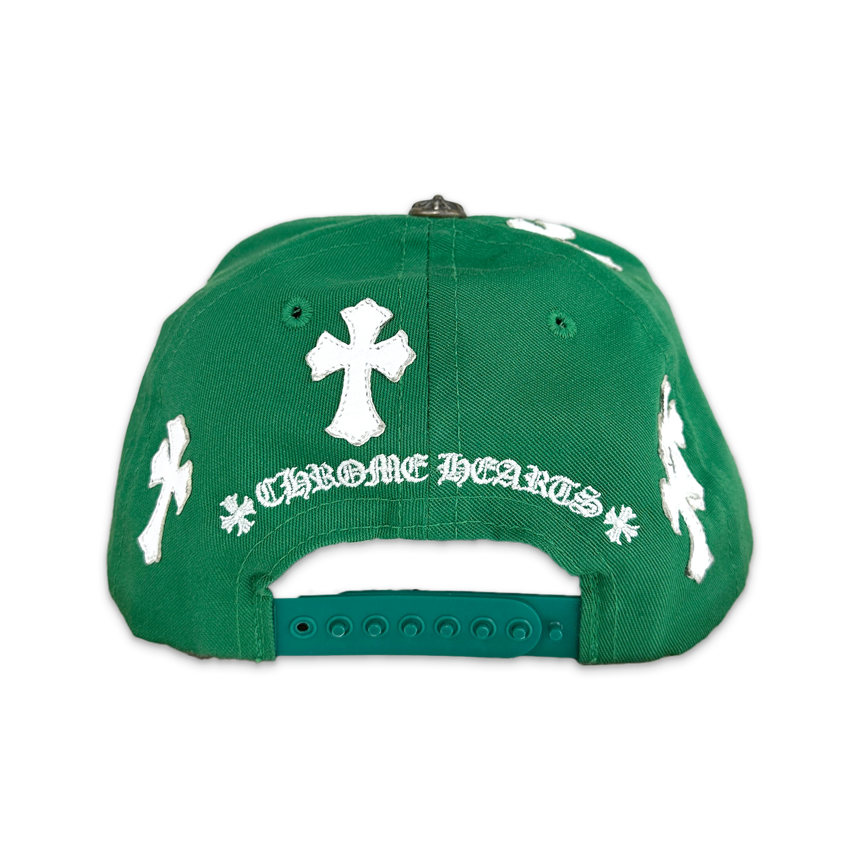 White Leather Crosses Snapback Hat "Green" - Image 2