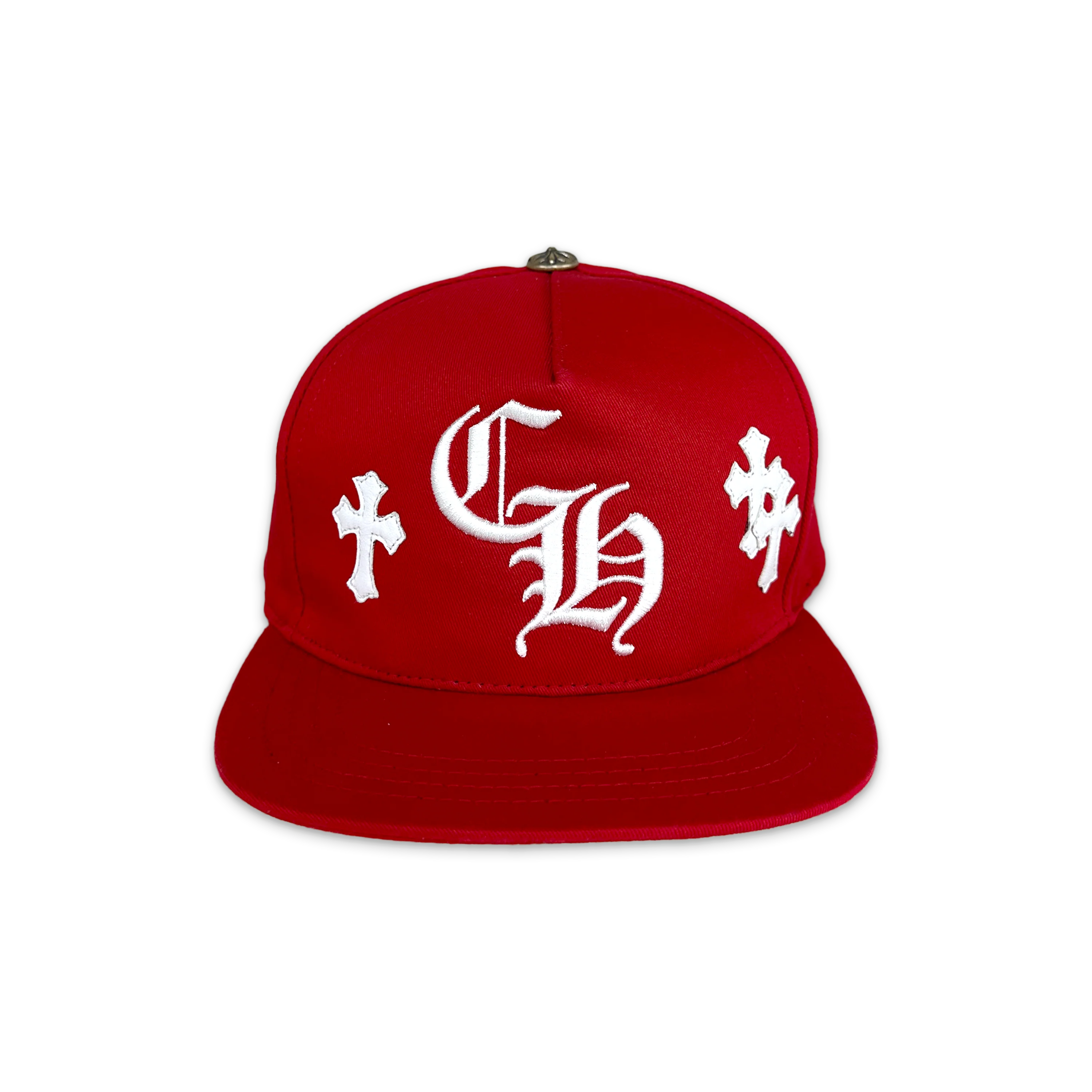 White Leather Crosses Snapback "Red"