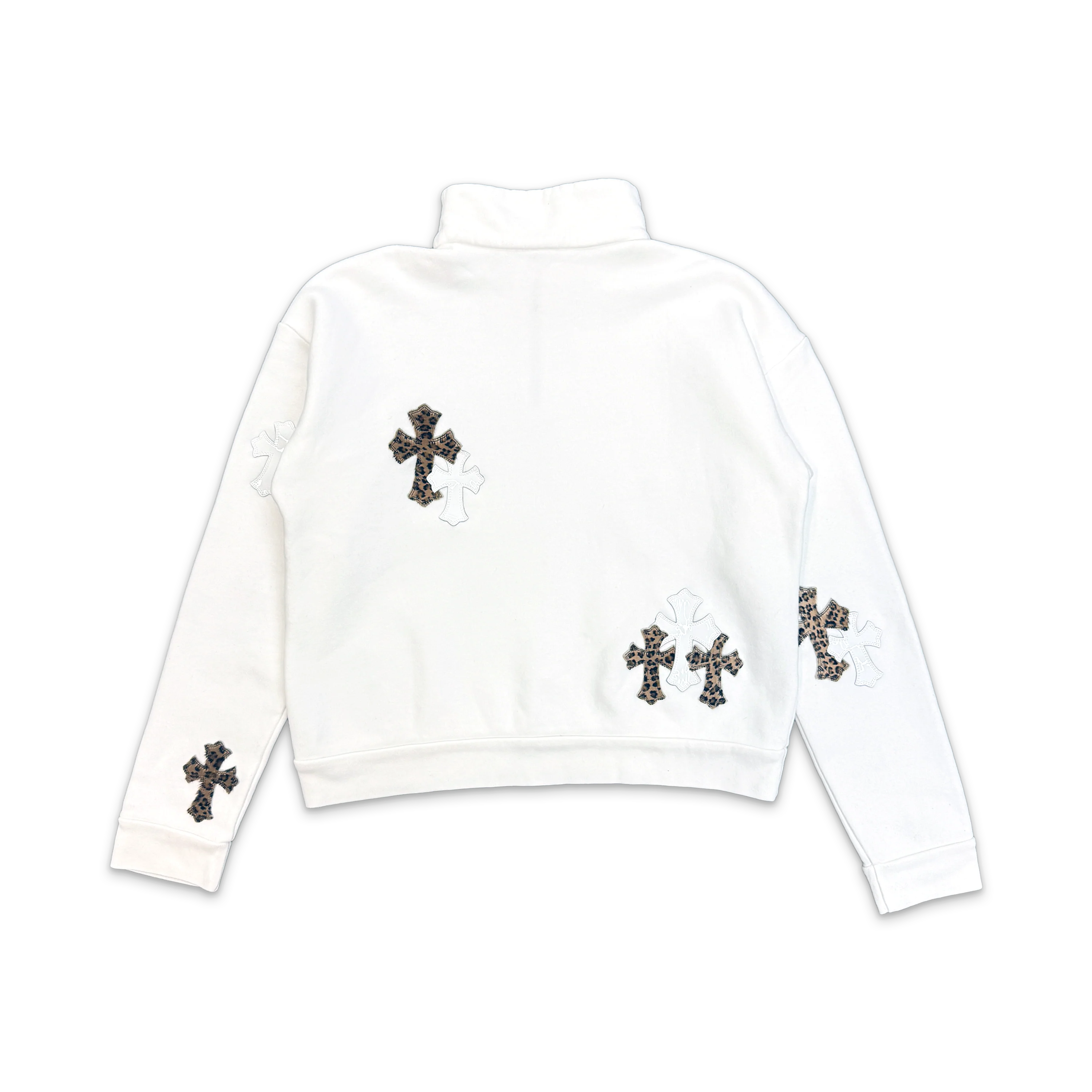 White & Leopard Cross Patch Quarter Zip Sweatshirt "White" - Image 2