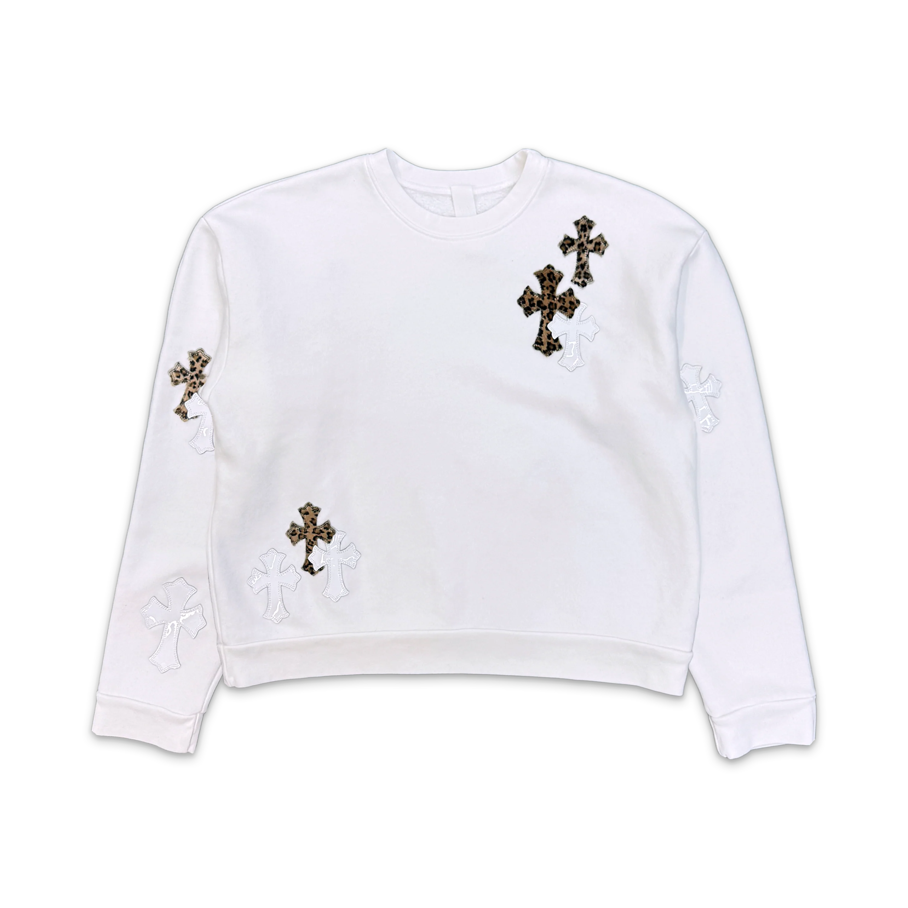 White & Leopard Cross Patch Sweatshirt "White"