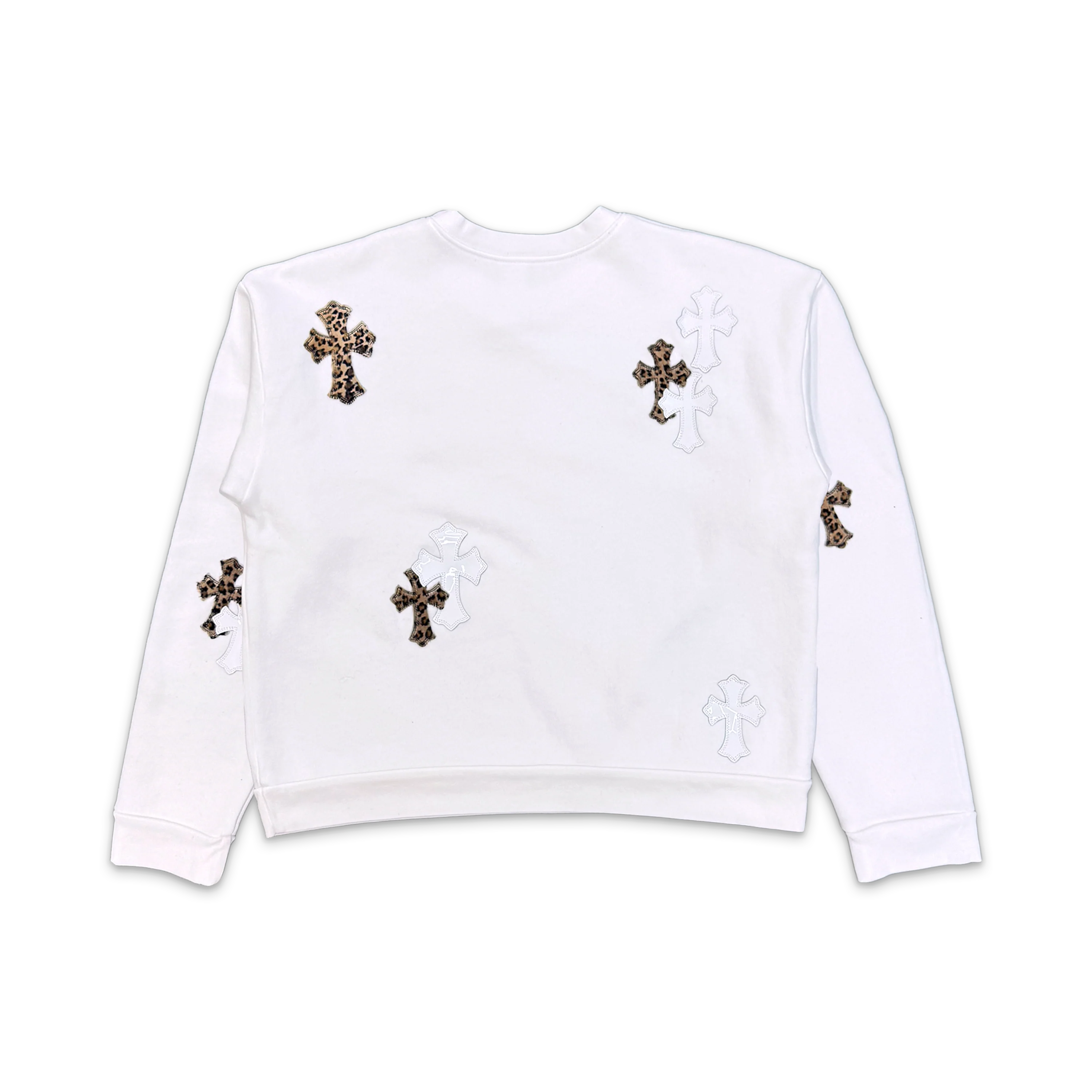 White & Leopard Cross Patch Sweatshirt "White" - Image 2