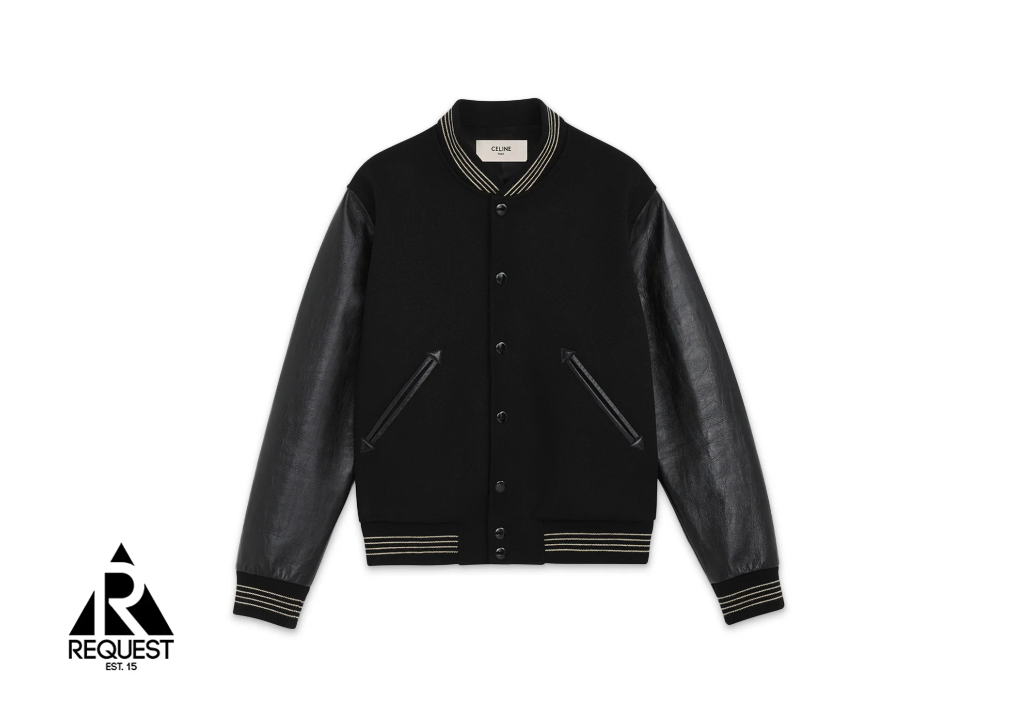 Wool Leather Sleeve Teddy Jacket "Black"