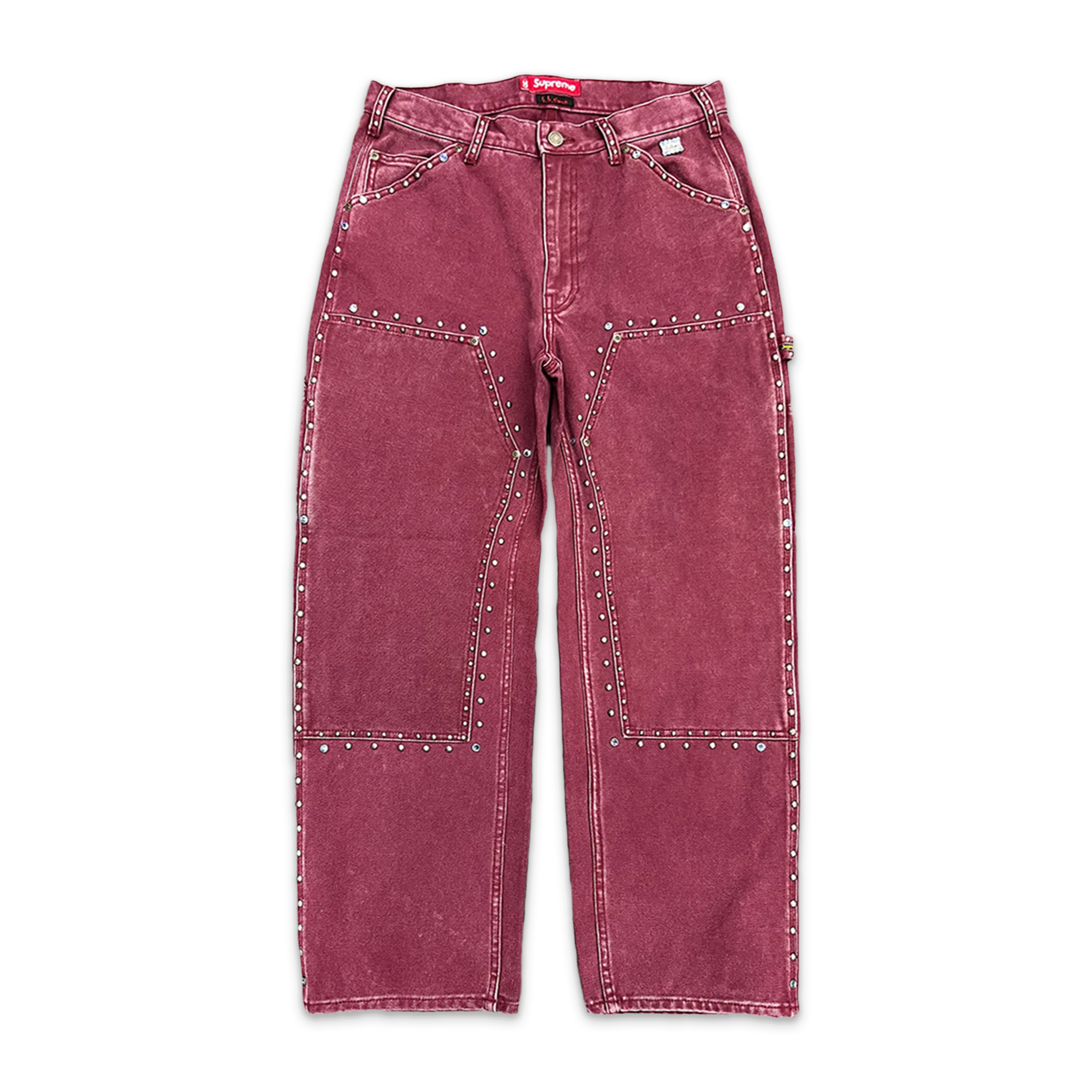 x B.B. Simon Studded Double Knee Painter Pant "Burgundy"