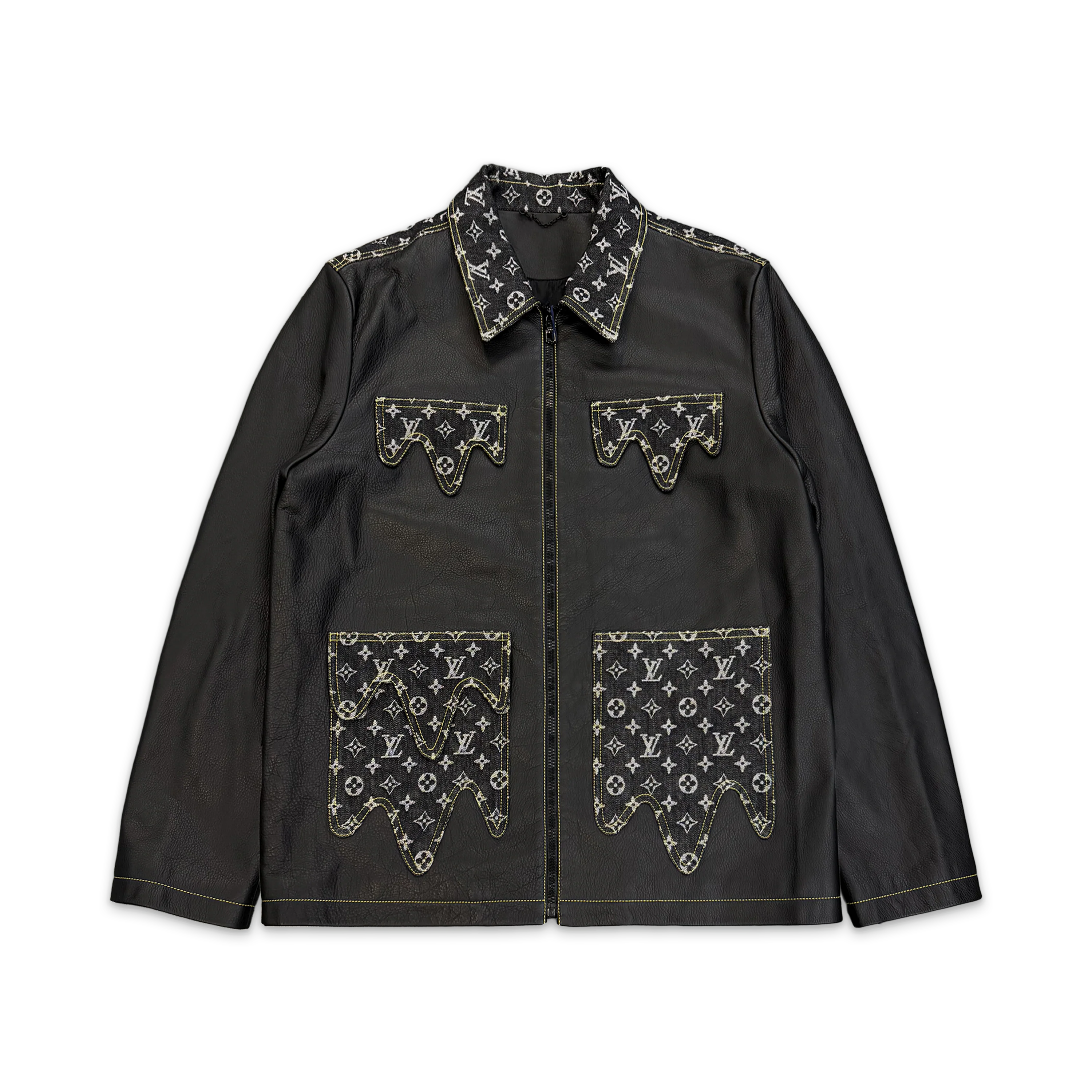 x Nigo Crazy Mix Leather Denim Blouson Jacket "Black"
